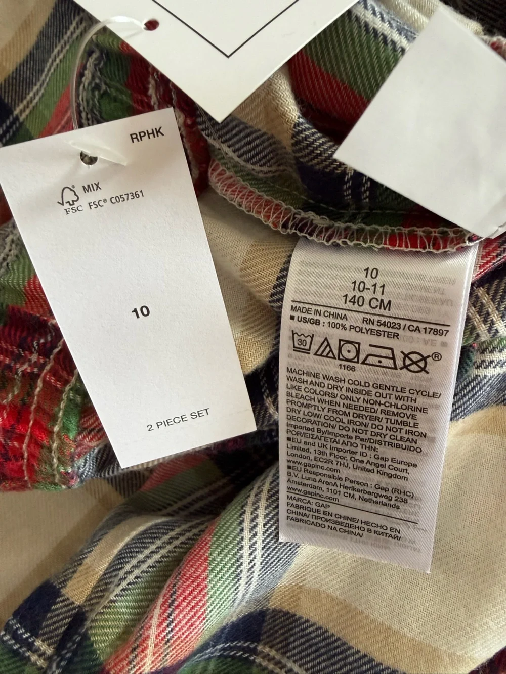 Gap Red Check Christmas Panamas Beige Size 10 NWT IN PACKAGE